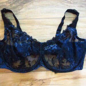 SOMA Black Ultra Sheer Sensuous Lace Unlined Underwire Bra Size 44DD